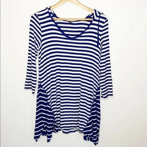 Cable & Gauge Blue/White Stripe Hooded oversized stretchy tunic Top size medium